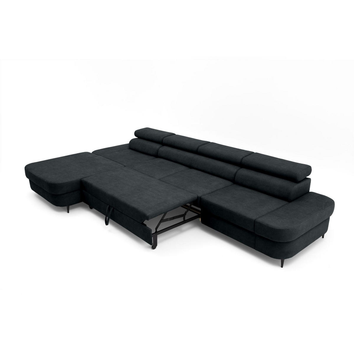 ECKSOFA JAZZ MAXI Links mit Schlaffunktion 125x195 Velours Schwarz - Schwarz, Holz/Textil (350/203cm) - Muffo