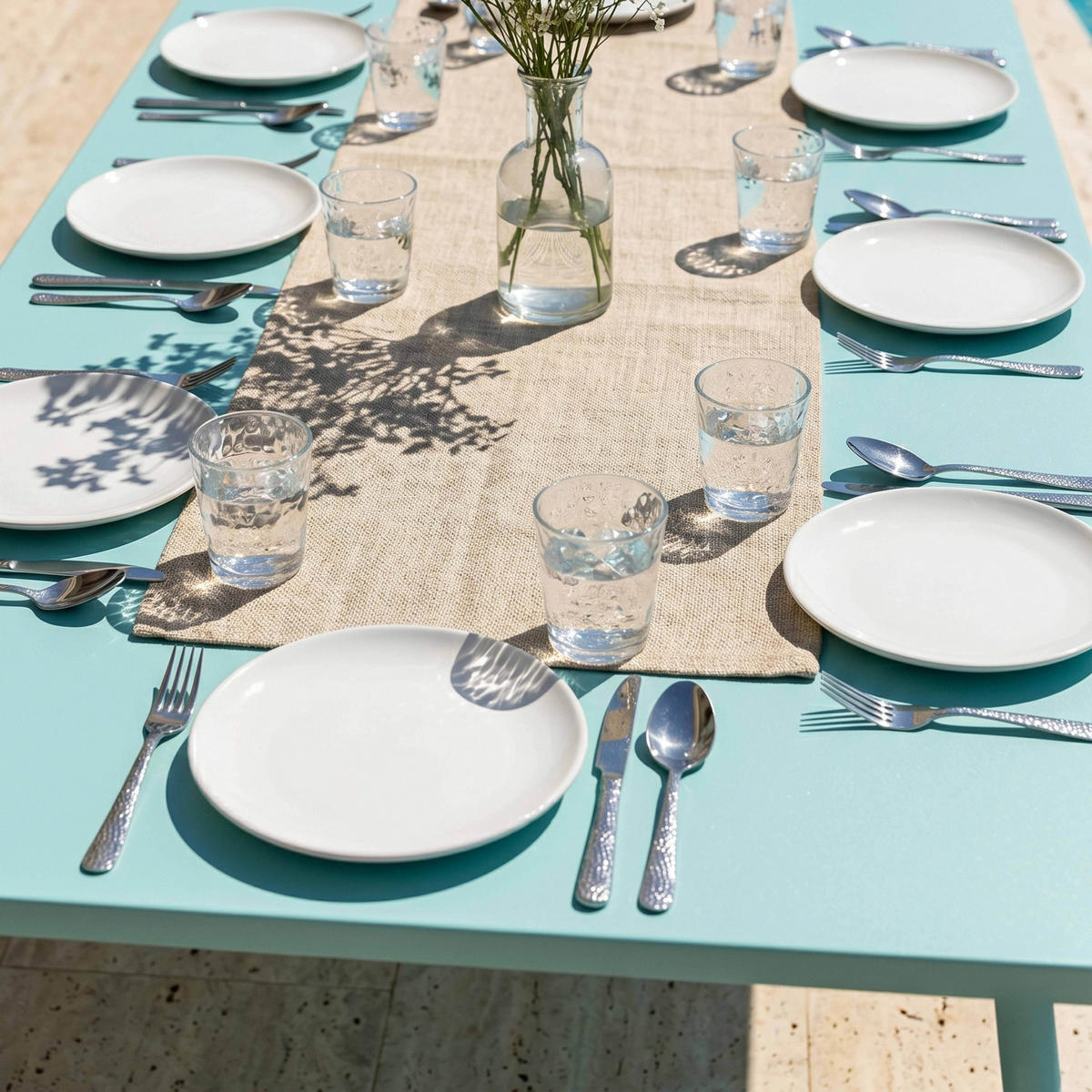 GARTENTISCH , Türkisblau - Türkis, Metall (180/90/72cm) - Oviala