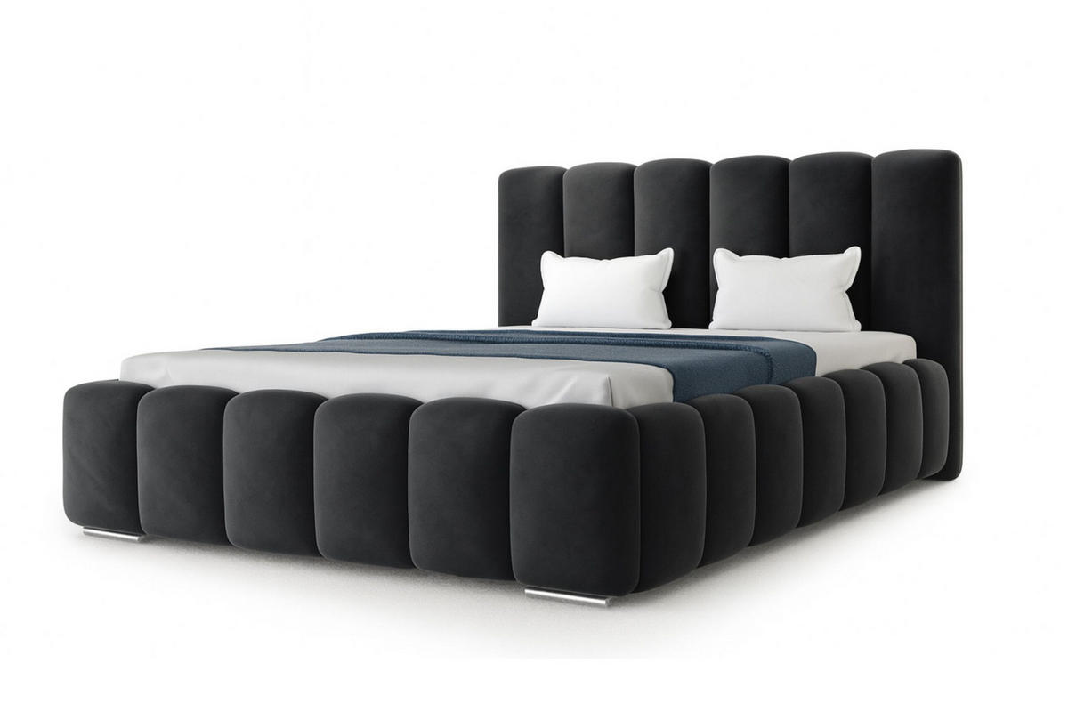 POLSTERBETT BARON mit Kopfteil, 200 x 200 cm, Doppelbett mit Bettkasten und Lattenrost aus Metall, Velourstoff, Frabe: Schwarz - Schwarz, Holz/Kunststoff (200/200cm) - Agmat-Furniture