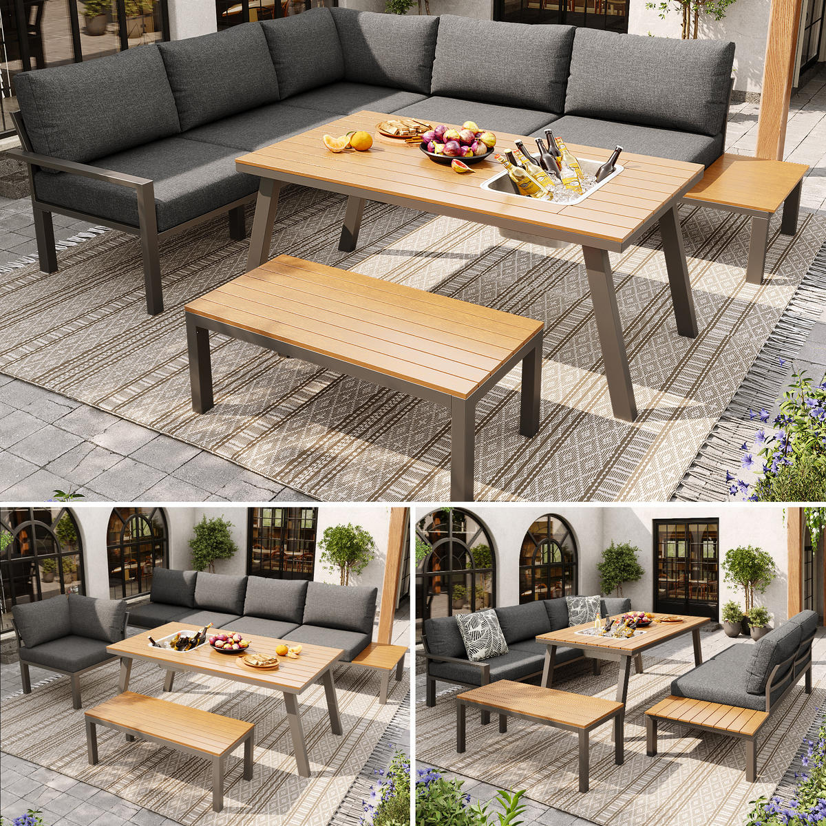 LOUNGESET 6-7 Personen Eisen Mit Tisch & Eiskübel - Grau, Metall - FLIEKS