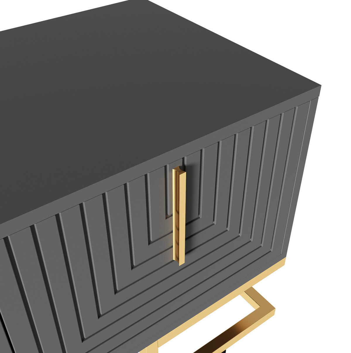 TV-LOWBOARD aus Spanplatte 170x40x45,5 cm Grauschwarz mit 4 Türen, goldfarbenen Metallfüßen und verstellbaren Füßen - Grau, Holzwerkstoff (170/45.5/40cm) - Modfu