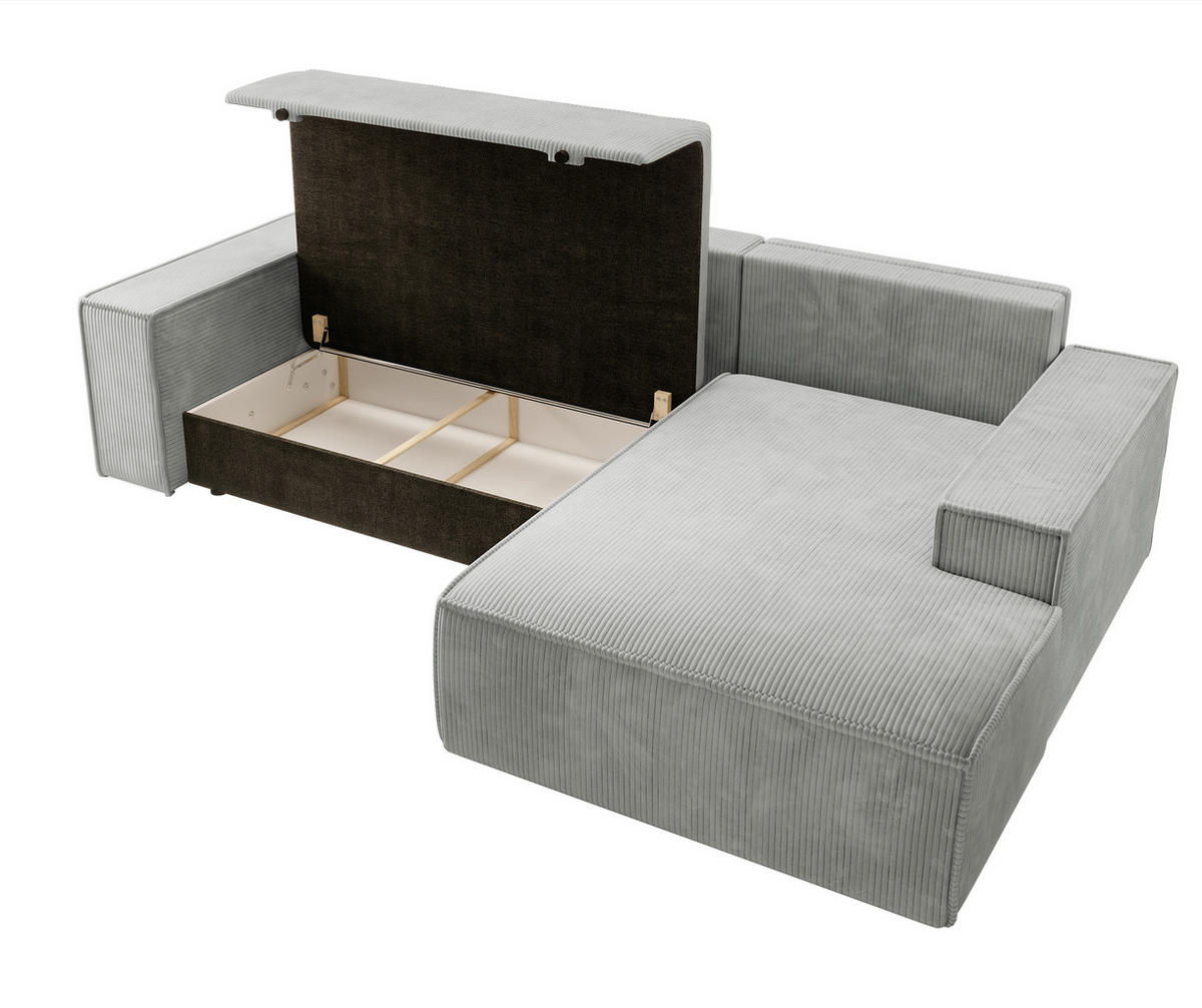 ECKSOFA Farese Hellgrau Cordbezug - Hellgrau/Schwarz, Kunststoff/Textil (267/167cm) - Selsey