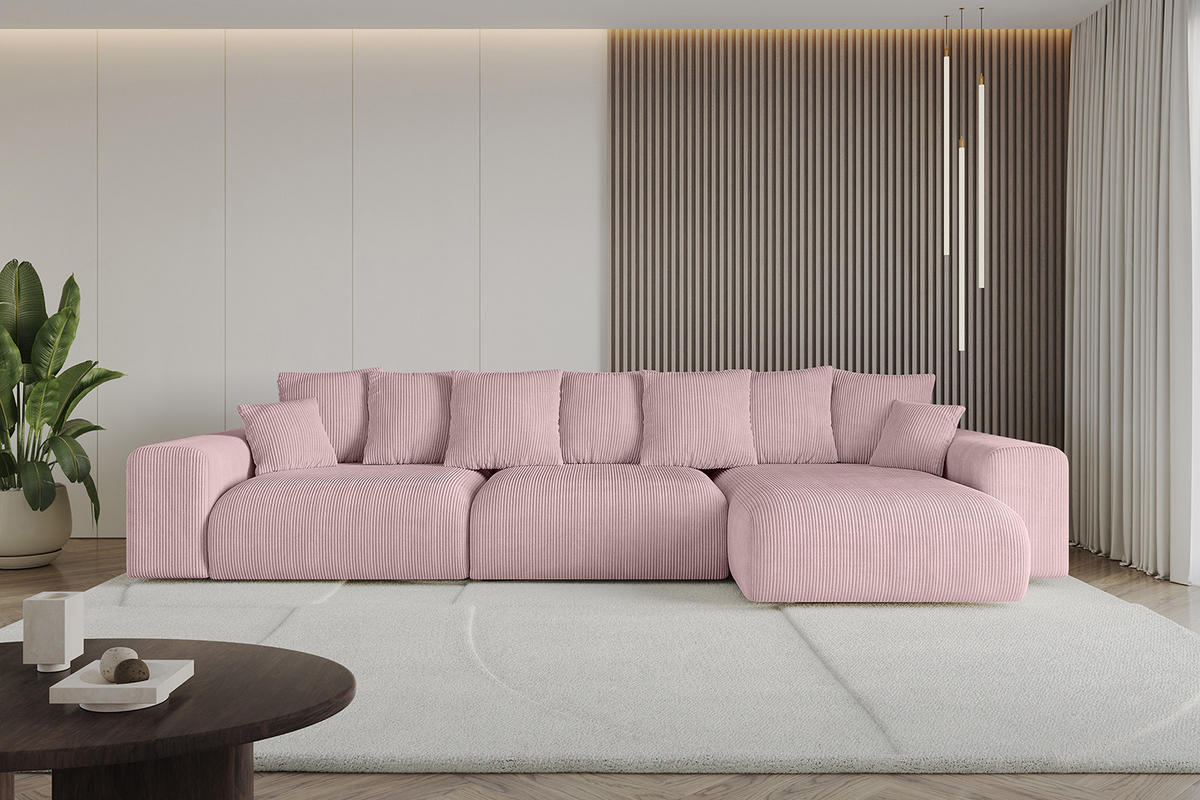 ECKSOFA Ottomane rechts ESKAR-L 364x176x84 Rosa Cord - Schwarz/Rosa, Holzwerkstoff/Kunststoff (176/364cm) - ALTDECOR