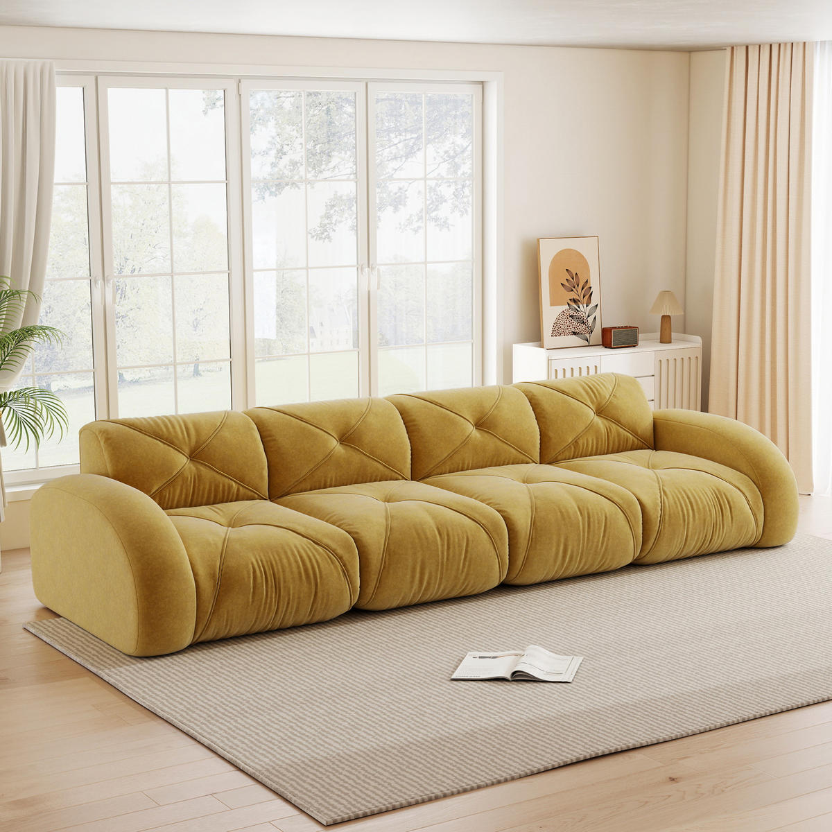 SOFA modular 4-Sitzer Chenille Yellow - Gelb, Kunststoff (95/76/358cm) - Meubliv