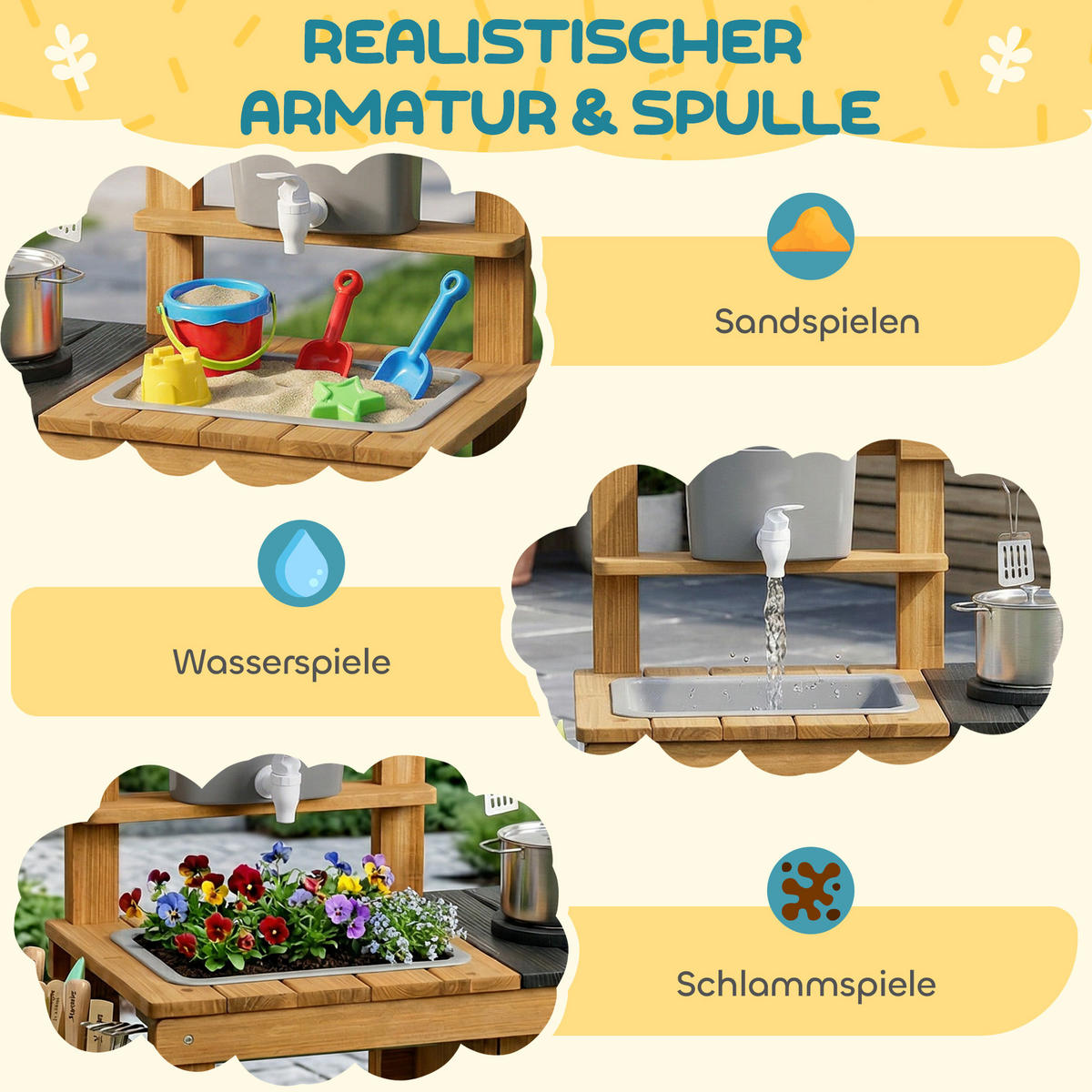 OUTDOOR-KINDER-MATSCHKÜCHE Tannenholz Braun - Braun, Holz (33/80cm) - AIYAPLAY