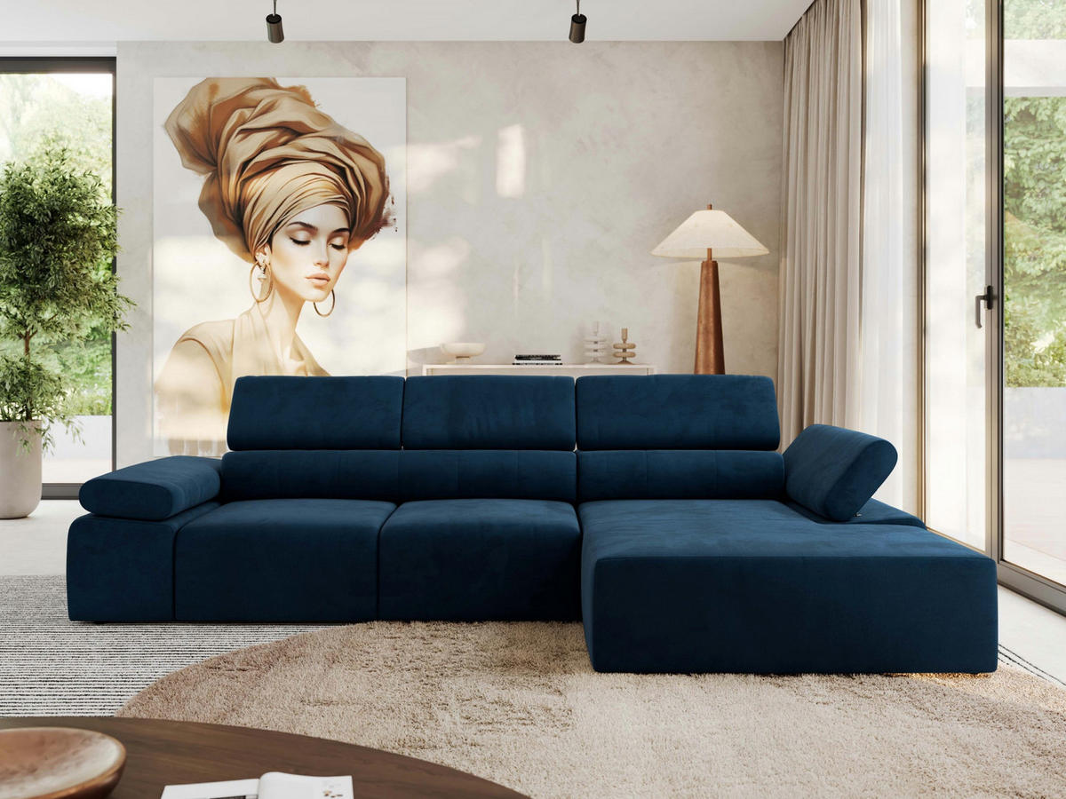 ECKSOFA RILASSO L Dunkelblau Velvet - rechts - Schwarz/Dunkelblau, Kunststoff/Textil (174/296cm) - MKS
