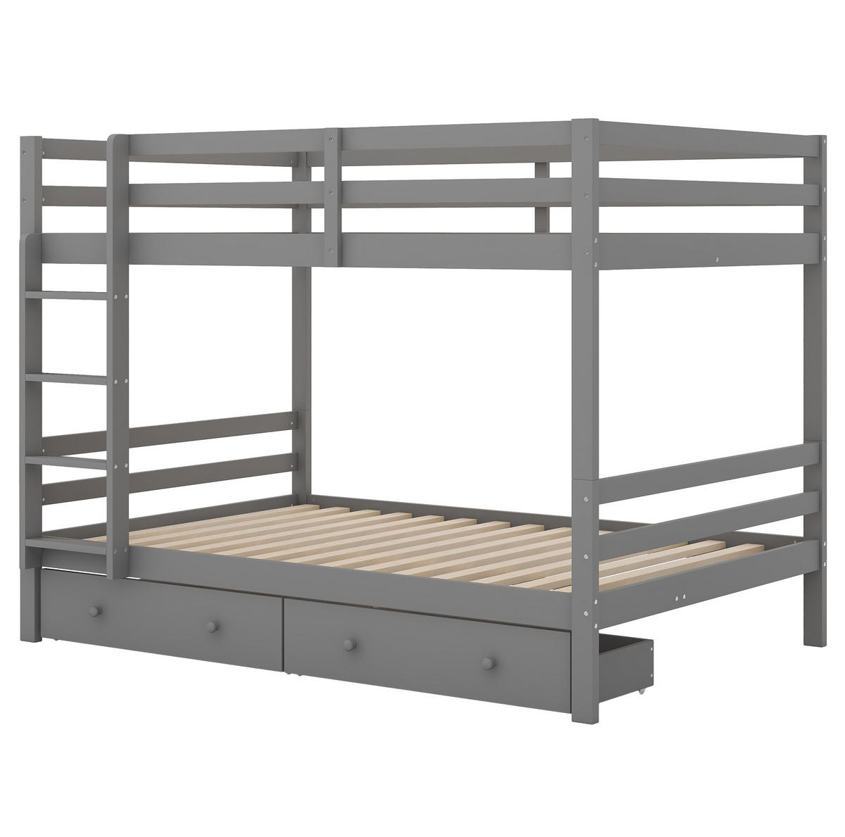 ETAGENBETT 140/200 cm Grau mit Schubladen, Stauraum und hohen Geländern - Grau, Holz (140/200cm) - Flora Grace