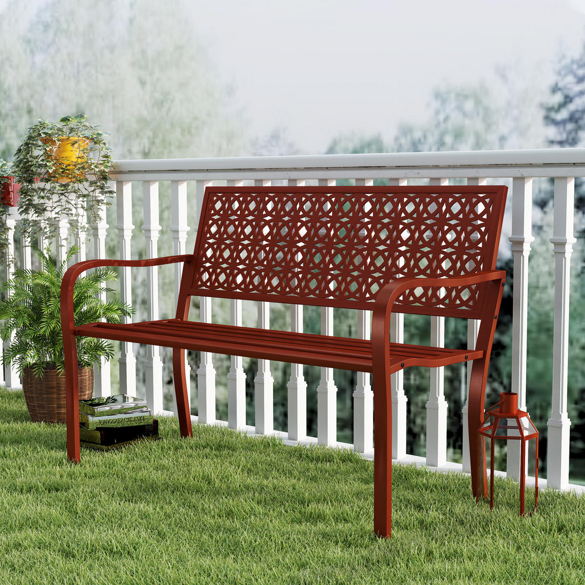 GARTENBANK 2-Sitzer - Rot, Metall (63/85/127cm) - Outsunny