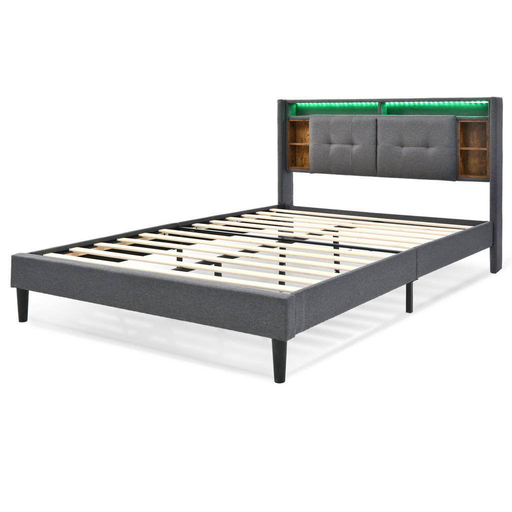 STILVORA ČALOUNĚNÁ POSTEL 140/200 cm šedá s úložným čelem, LED, USB a zásuvkami