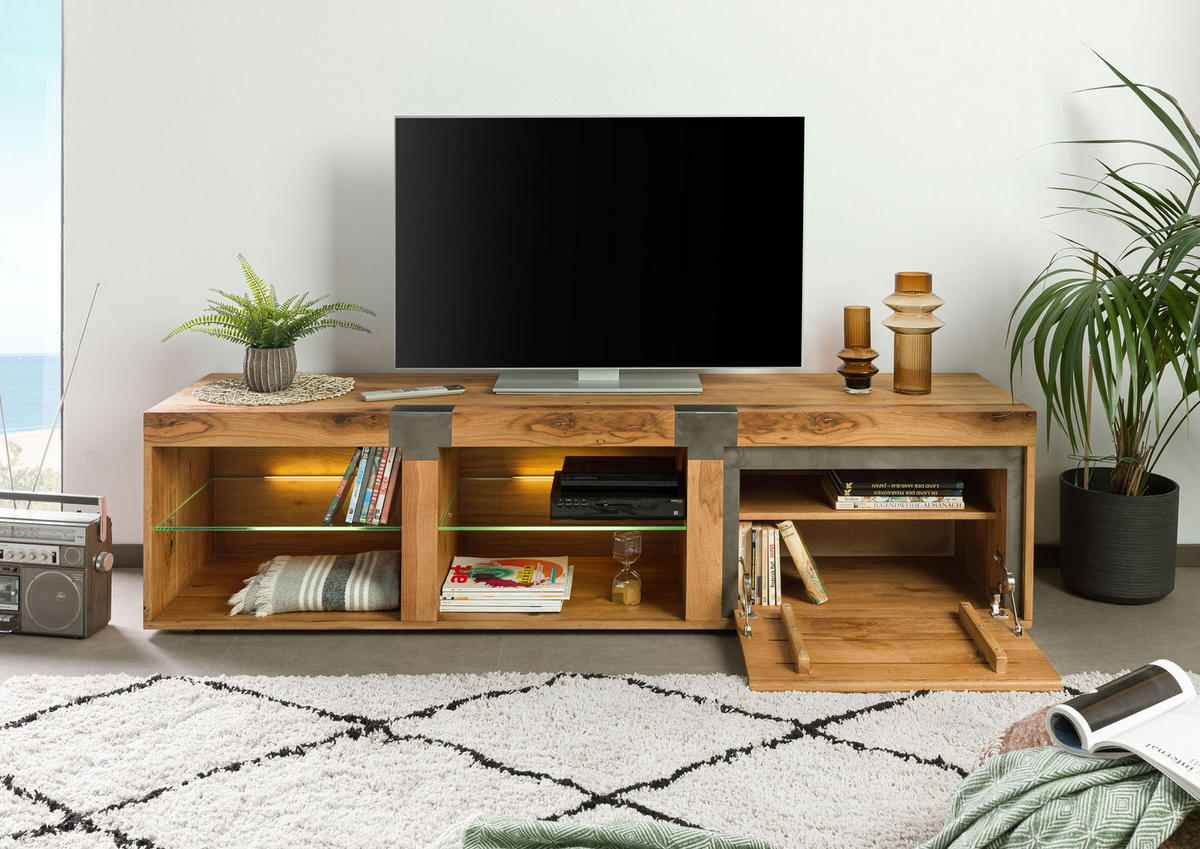TV-BOARD Wild-/Zerreiche 200x48x50 natur geölt NEW AMSTERDAM #15 - Naturfarben, Holz (200/50/48cm) - Massivmoebel24