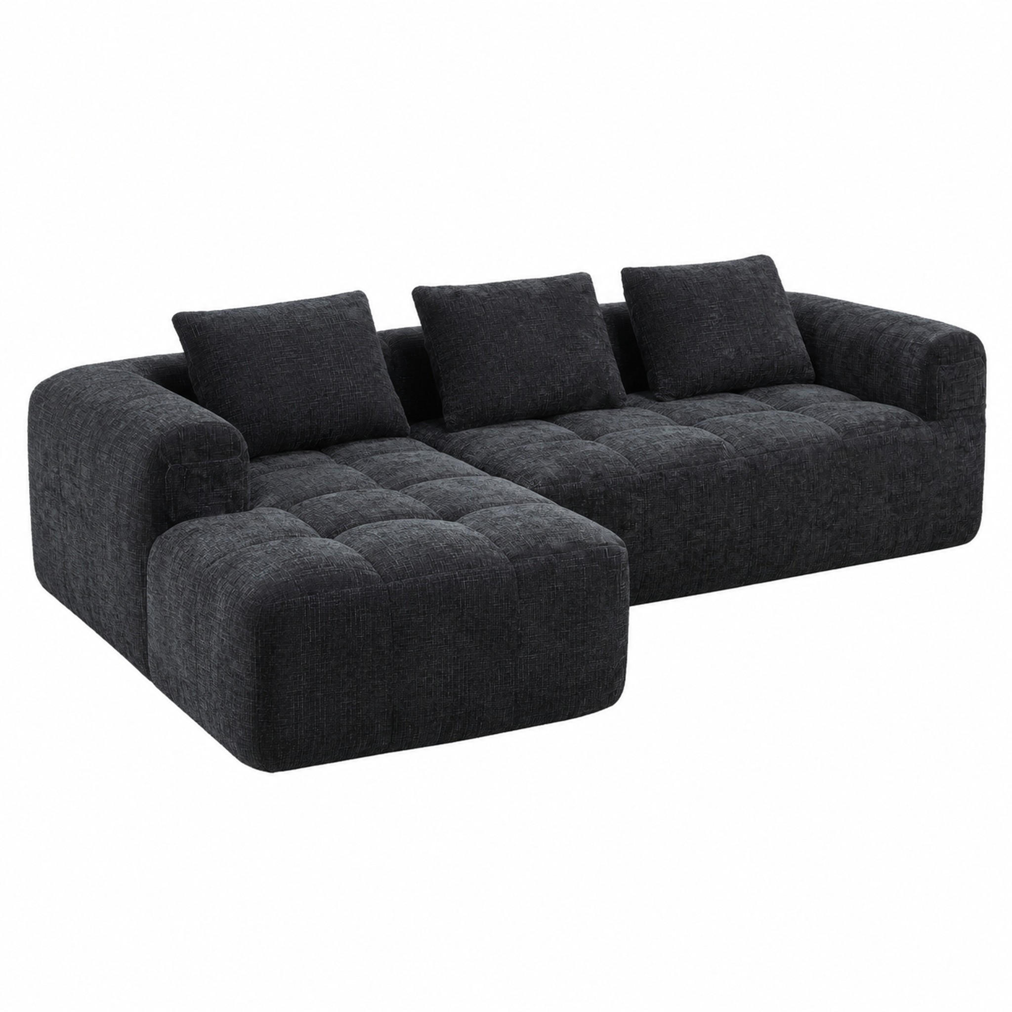 SOFA mit Chaiselongue 250 x 158 cm Chenille Black - Schwarz, Textil (158/250cm) - Meubliv