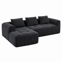SOFA mit Chaiselongue 250 x 158 cm Chenille Black - Schwarz, Textil (158/250cm) - Meubliv