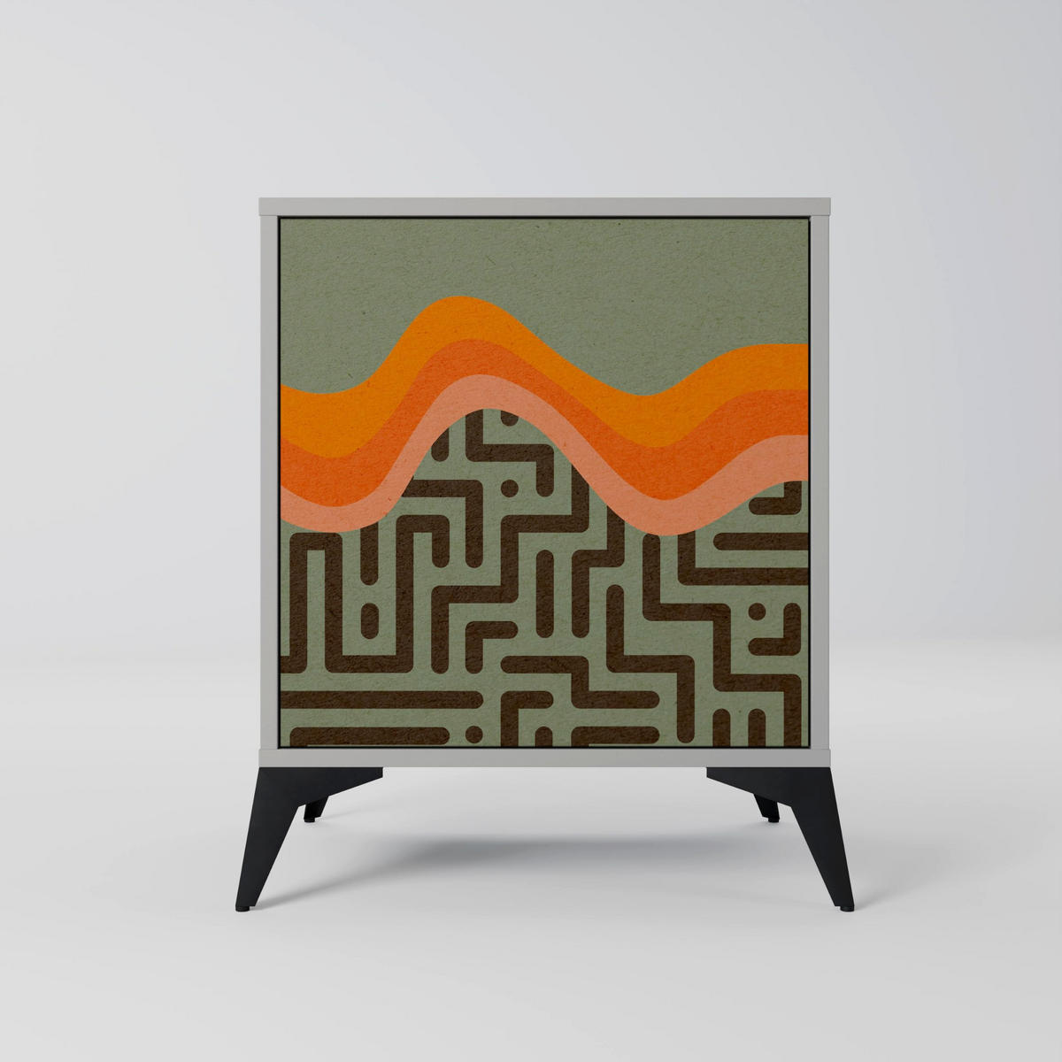 SIDEBOARD SIMPLE SOLUTIONS, Grau, 57,5x42x72,5 cm, Schwarze Metallfüße - Multicolor/Schwarz, Holzwerkstoff/Metall (57.5/72.5/42cm) - SpaceRebels