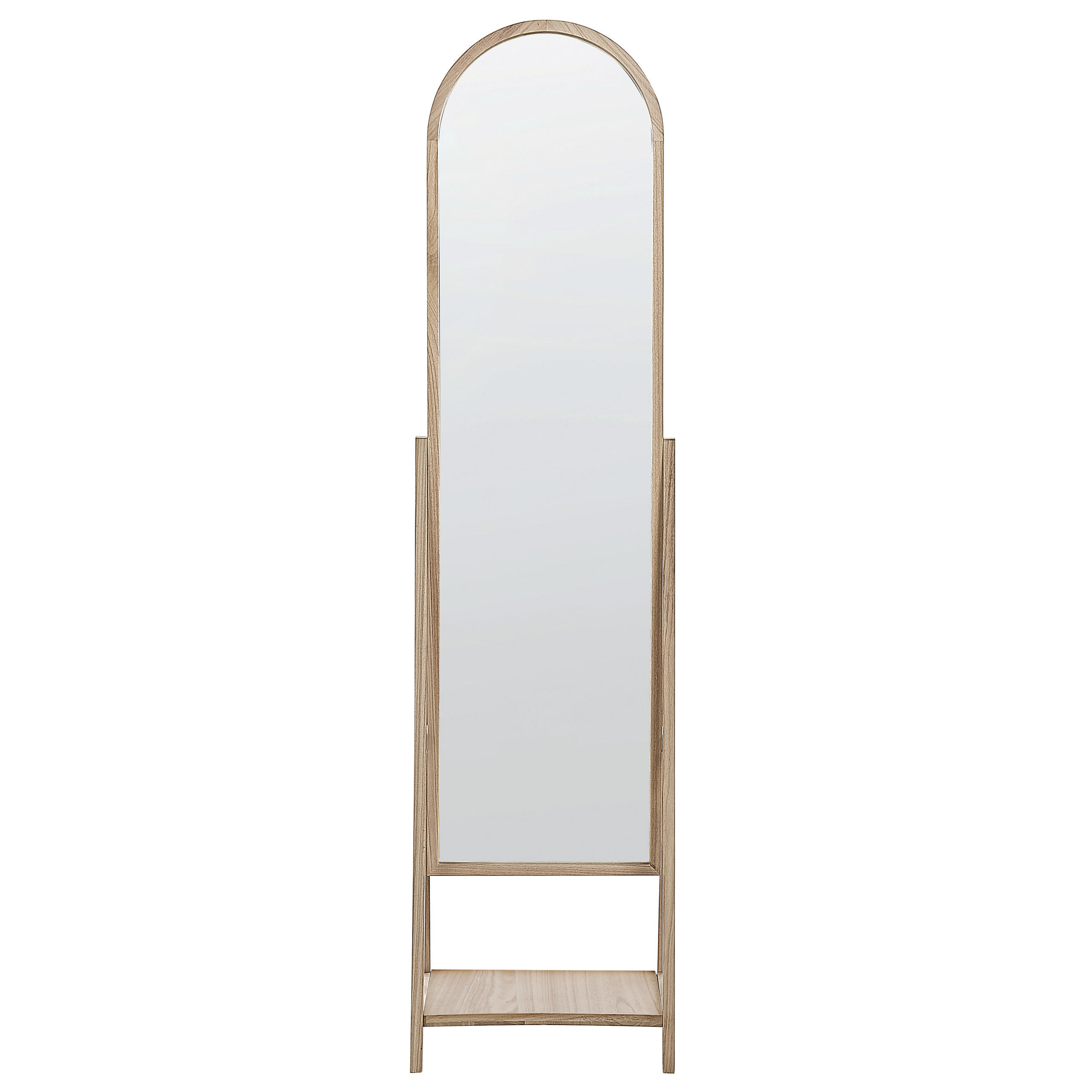 STEHSPIEGEL mit Ablage Holz hellbraun oval 39/170 cm Chambery - Hellbraun, Holz (39/170/57cm) - Beliani
