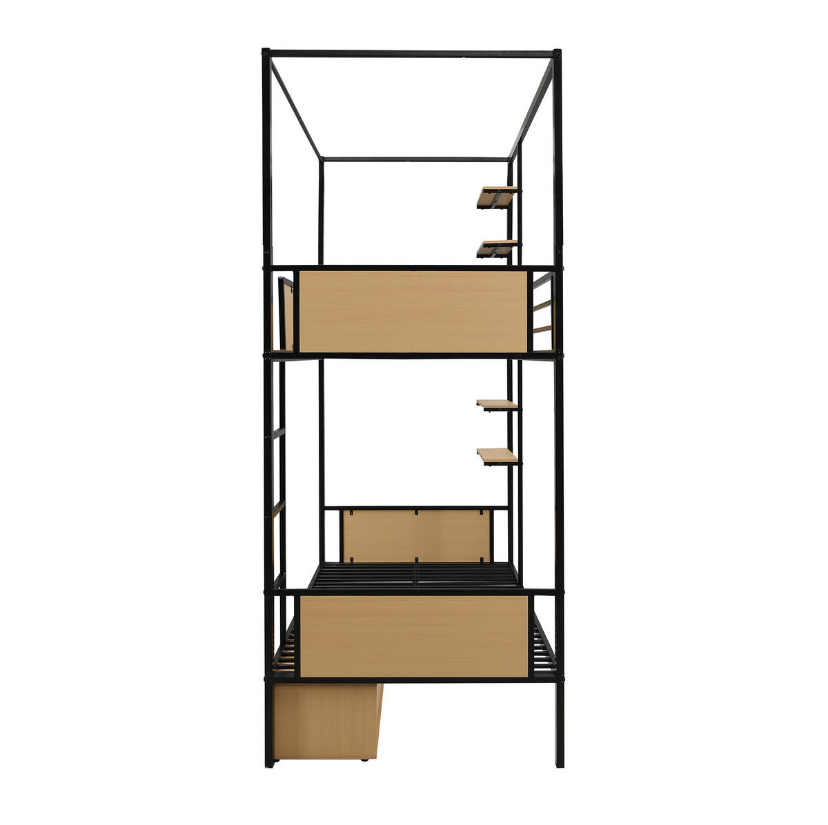 ETAGENBETT 90/200 cm mit Treppe, Ablageflächen und Stauraum aus Metall und MDF, Schwarz/Natur - Schwarz, Holzwerkstoff (90/200cm) - Redom