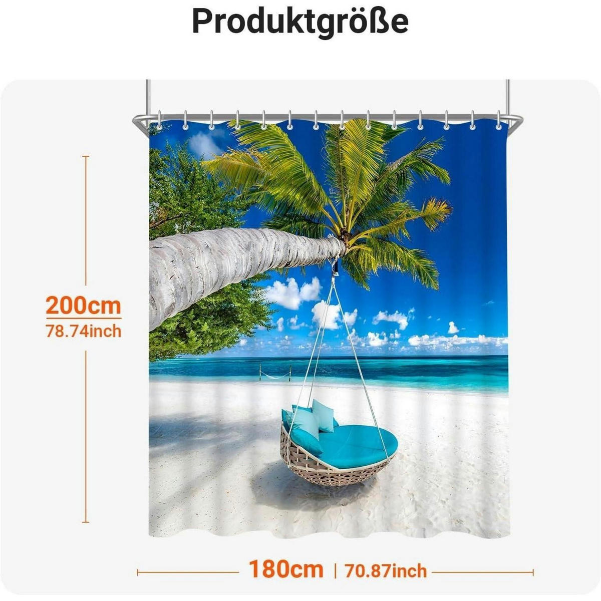 DUSCHVORHANG Strand 180 x 200 cm Polyester Wasserabweisend Waschbar - Multicolor, Textil (180/200cm)