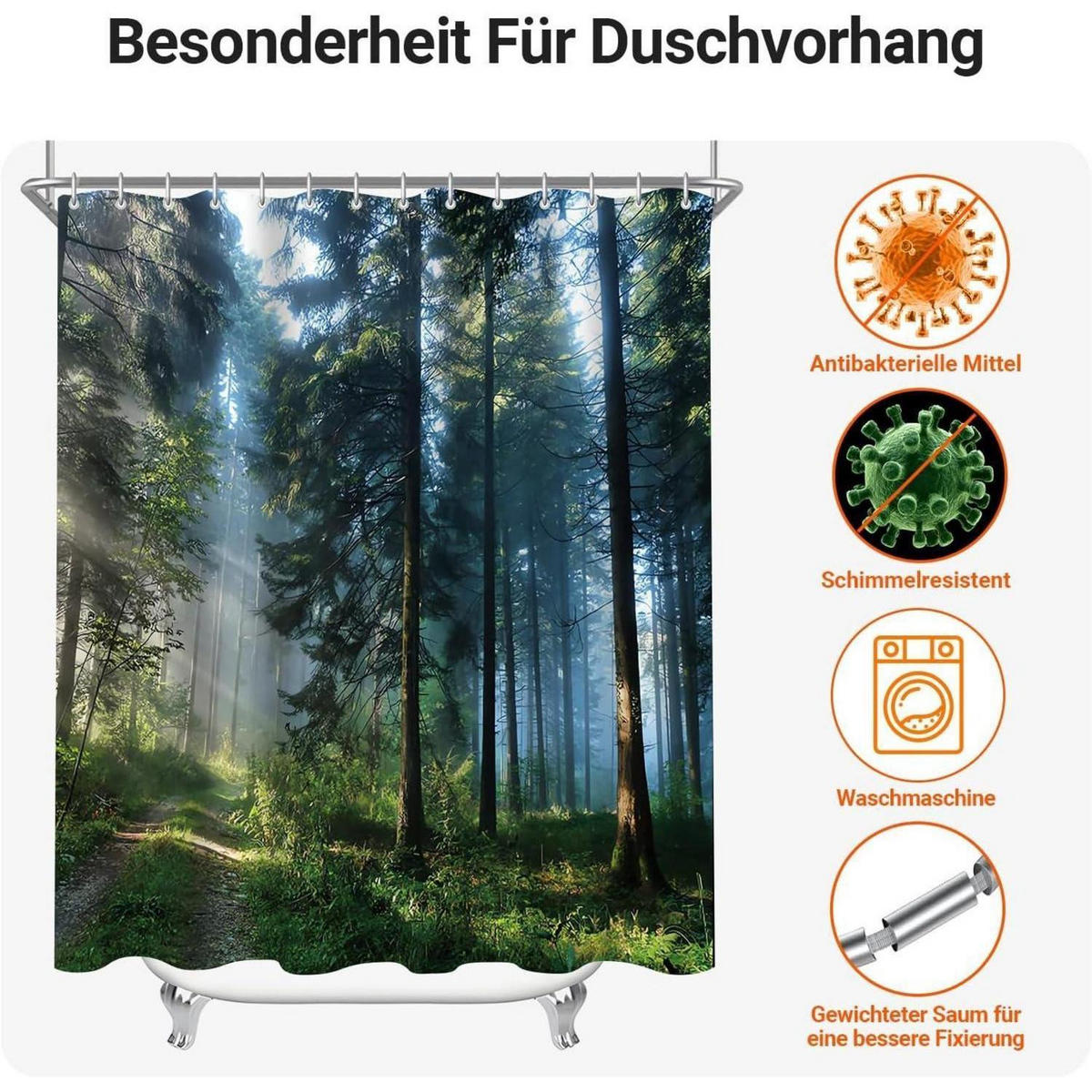 DUSCHVORHANG Sunshine Forest 150 x 200 cm Textil Wasserabweisend Waschbar - Grün, Textil (150/200cm)
