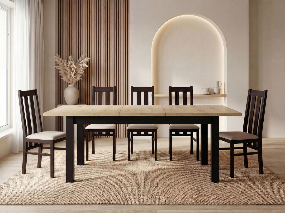 ESSTISCH Lindberg ausziehbar verlängerbar rechteckig, Eiche Artisan Hellbraun 150-190/90/77 cm - Schwarz/Eiche Artisan, Holz/Holzwerkstoff (150/80/76.5cm) - WFL GROUP