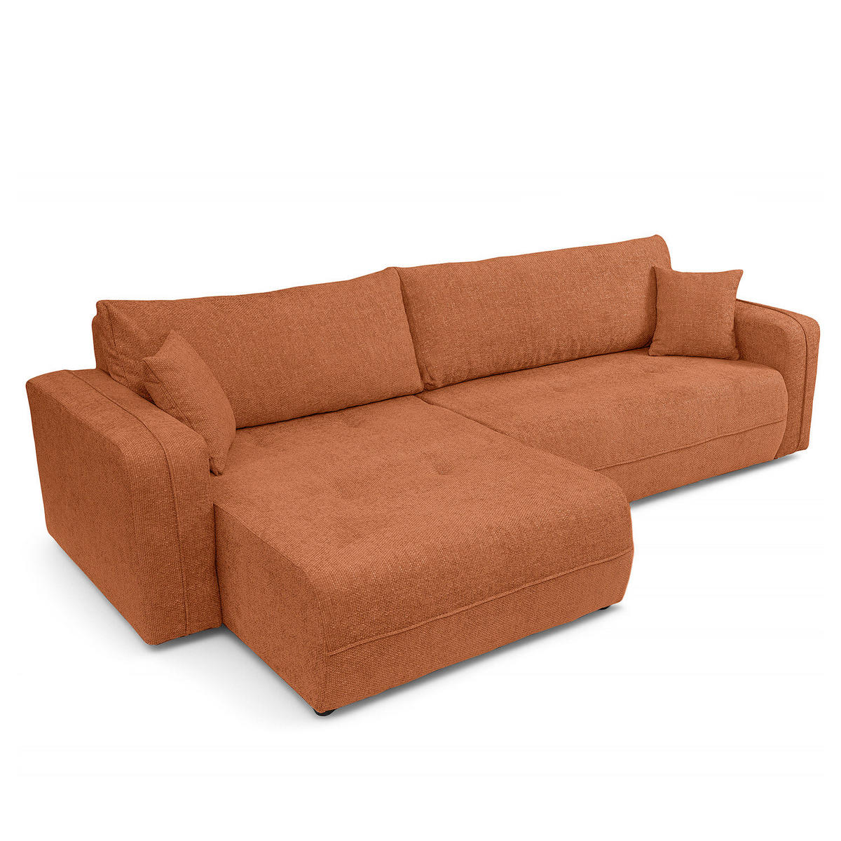 ECKSOFA mit Schlaffunktion - 272 cm - Terracotta/Schwarz, Kunststoff/Textil (272/145cm) - home24