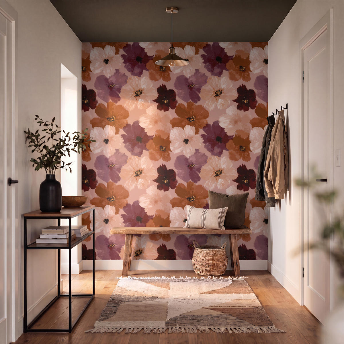 TAPETE - Blumen - Abstrakt - Erdtöne - 160x200 cm - Multicolor, Papier (160/200cm) - OnlyWow
