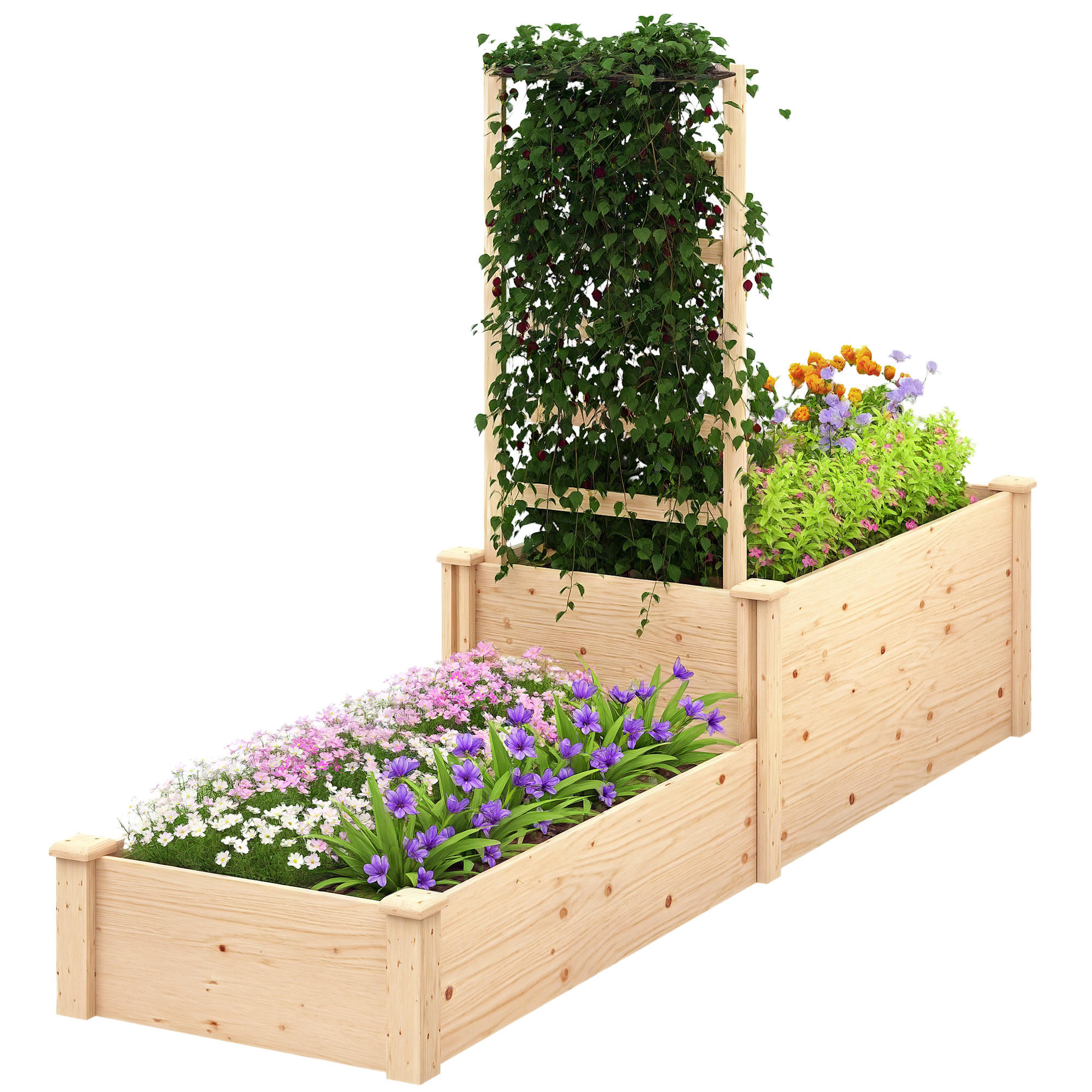 HOCHBEET DE-12221 2 Fächer, offener Boden, 222/63/132 cm Natur - Naturfarben, Holz (222/132/63cm) - ComfortXL