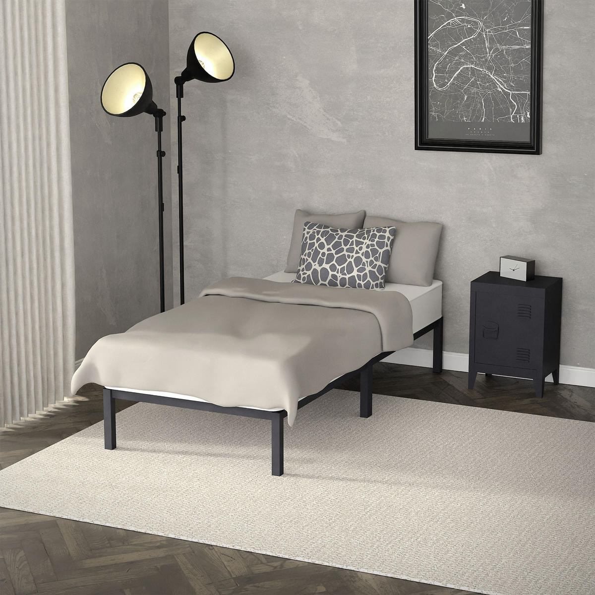 METALLBETT 200/90 cm - Anthrazit, Metall (90/200cm) - ML-DESIGN