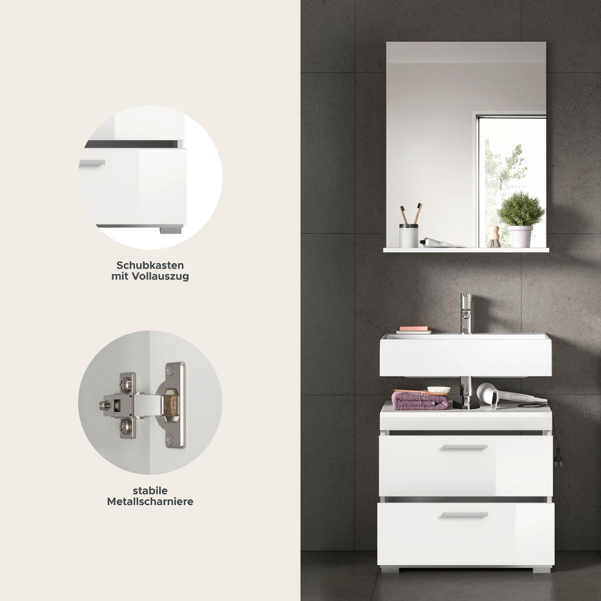 BADKOMBINATION 2tlg. Scout Bad in weiß Nachbildung und weiß hochglanz B/H/T: 60x191x34 cm - Weiß, Holz (60/191/37cm)