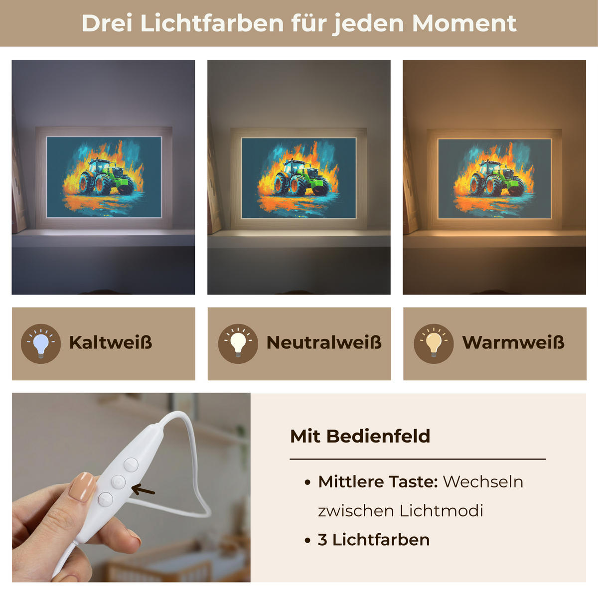 NACHTTISCHLAMPE Abstrakt - Traktor - Grün 20x15 cm - Dunkelblau, Holzwerkstoff (8/20/15cm)