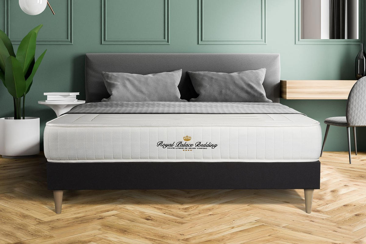 BETT Lancaster Taschenfederkern und Memory-Schaum 120 x 200 cm h3 - Kit Bettgestell Schwarz - Beige/Schwarz, Holz (120/200cm) - ROYAL PALACE BEDDING