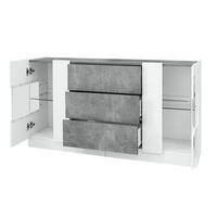 SIDEBOARD 140/35/75 cm mit 2 Türen und 3 Schubladen, grauer Marmorlook, weiße Hochglanz-Fronten und 16-Farben LED, grau/weiß - Weiß, Holzwerkstoff (140/75/35cm) - Redom