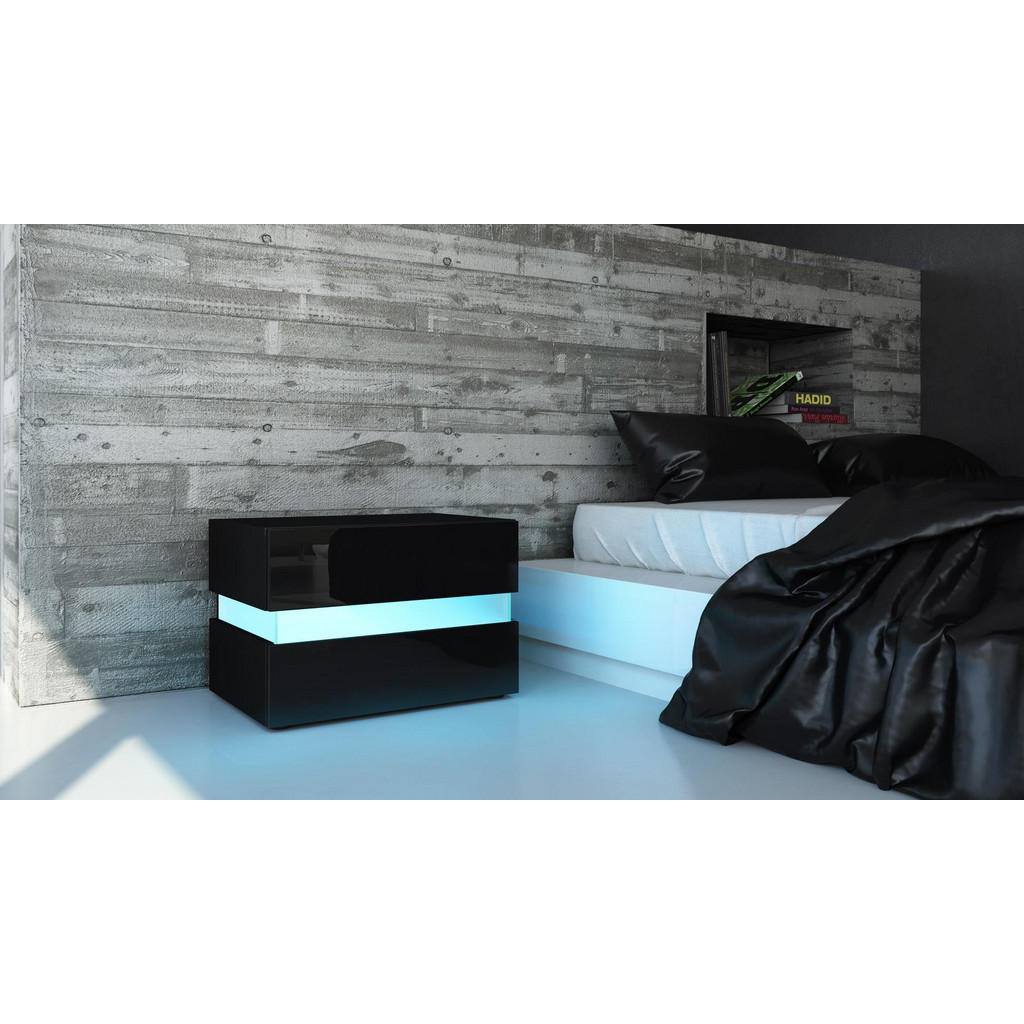 Thumbnail - Vladon Nachttisch, Schwarz Hochglanz, Holzwerkstoff, 60x45x39 cm, Schlafzimmer, Nachttische