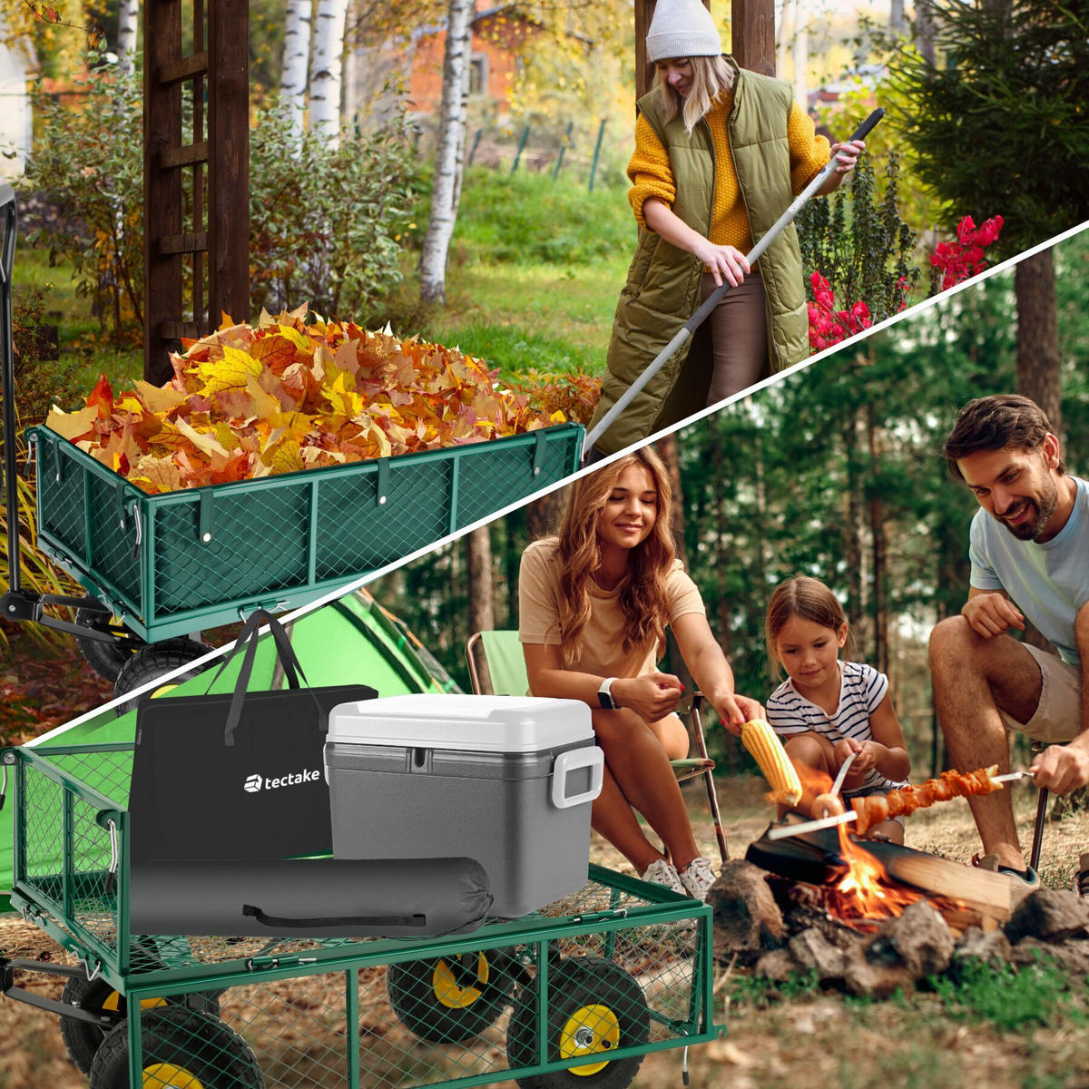 BOLLERWAGEN , Belastbarkeit 350 kg, grün - Grün, Metall (51/56/113cm) - tectake