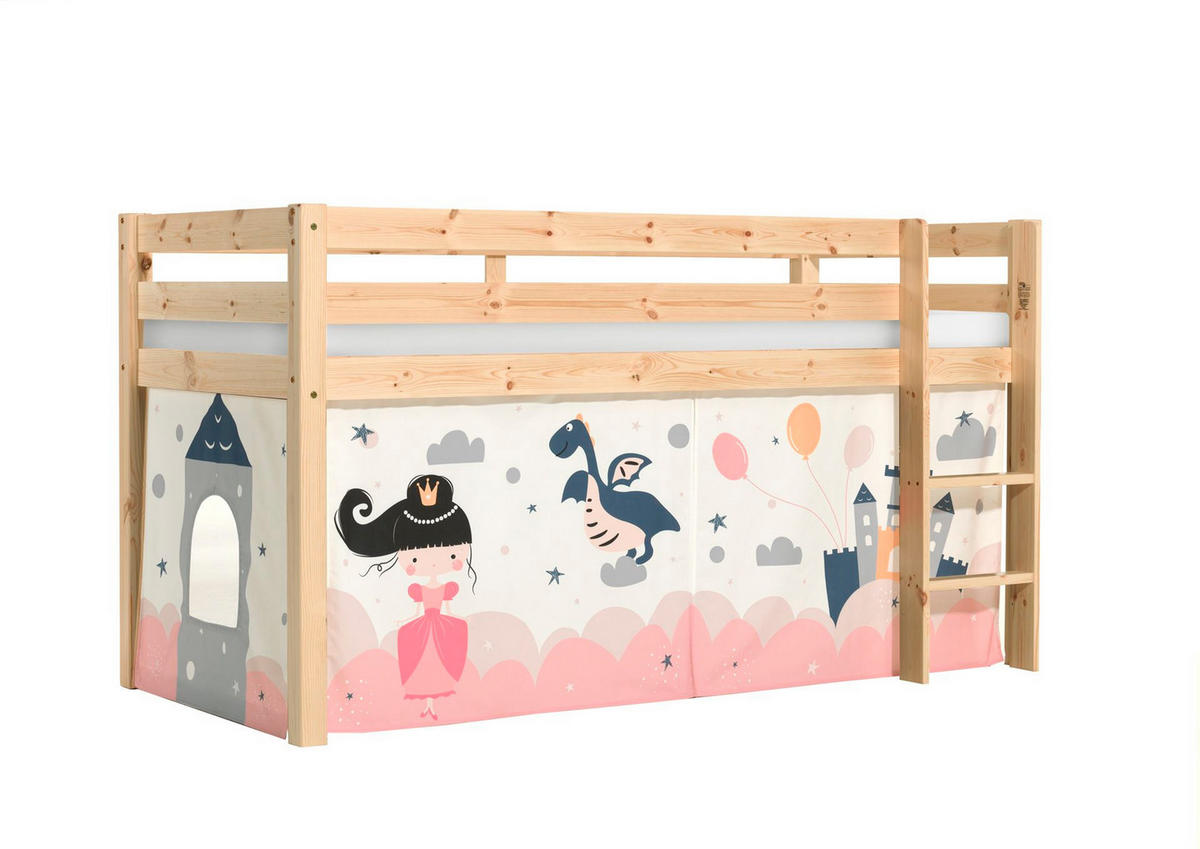 KINDERBETT Karolina 210x114x106 Massivholz Natur Textilset Sophie - Magnolie/Kieferfarben, Holz (90/200cm) - 58aufmkessel