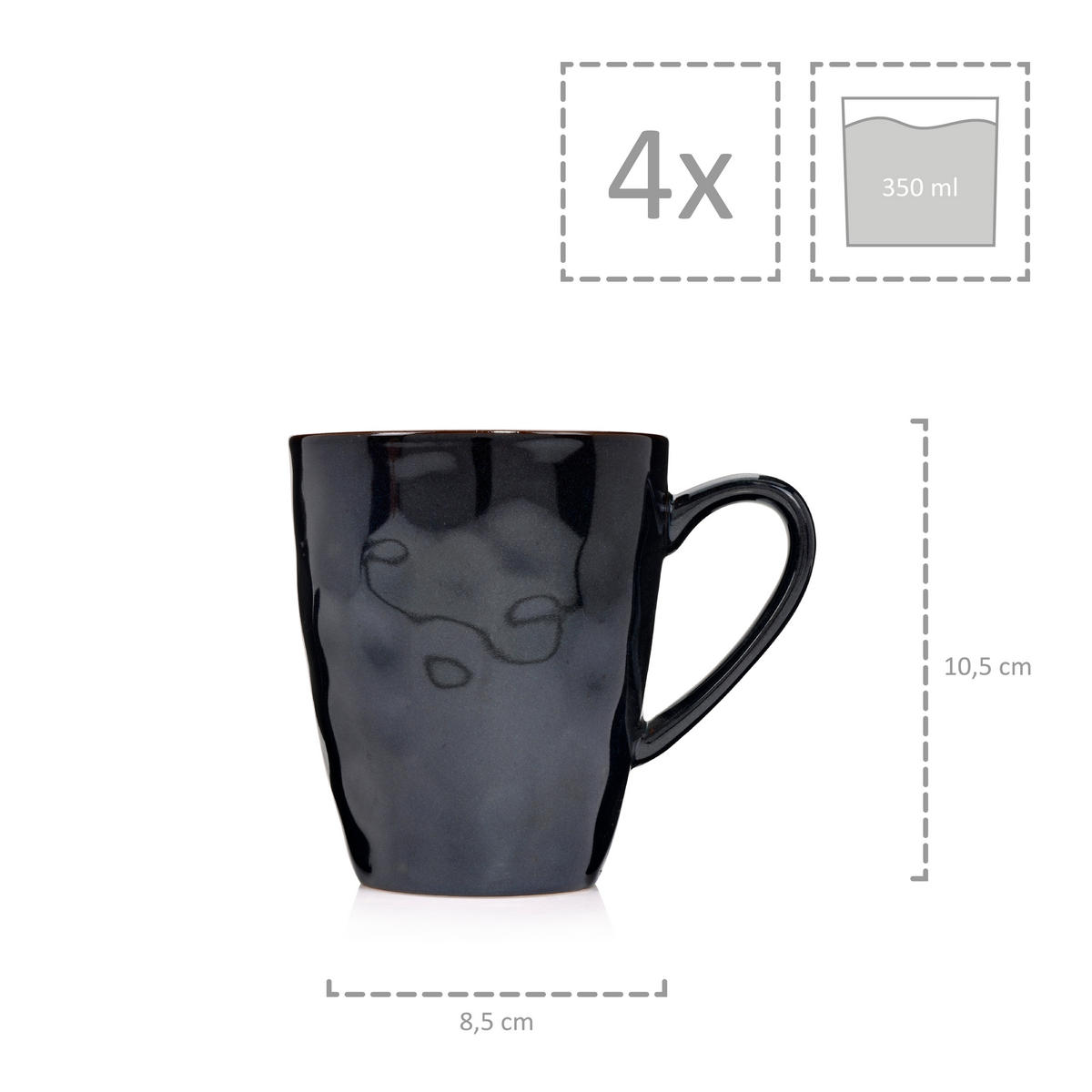 KAFFEEBECHER SET KOPENHAGEN - 4 teilig aus Steingut - Dunkelgrün, Keramik (23/14/21cm) - Sänger