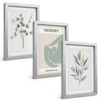 BILDER SET 3er Set - 20x30 cm Silberner Rahmen - Pflanzenmotive in Grün - Silberfarben, Kunststoff (20/30cm) - TULUP