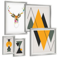 BILDER SET 5er Set - 50x50 cm & 20x30 cm & 40x60 cm Silberner Rahmen - Italienische Städte (Aquarell) - Silberfarben, Kunststoff (40/60cm) - TULUP