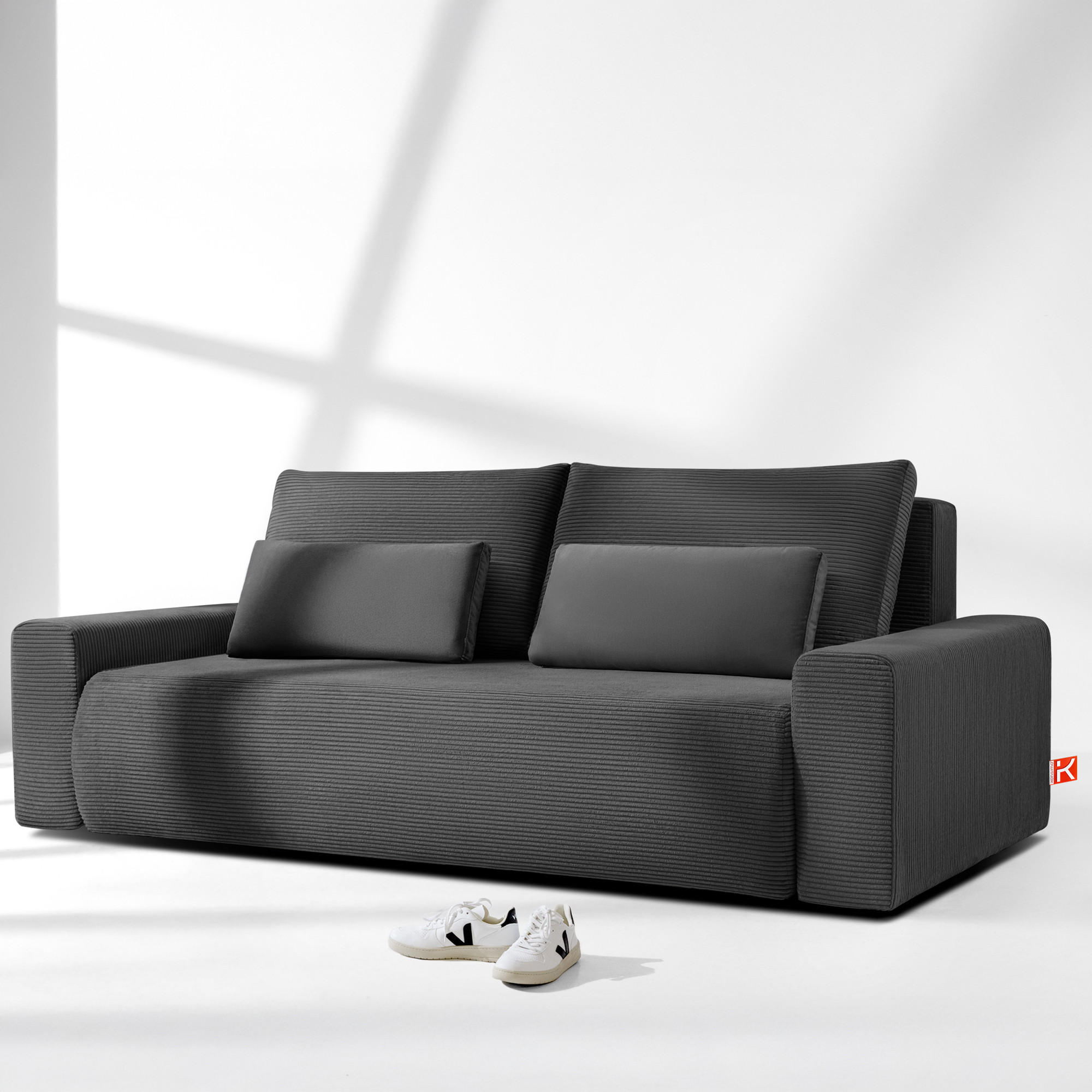 3-SITZER SCHLAFSOFA MOLLIS, Corduroy, Grau - Grau, Holz/Holzwerkstoff (250/93/108cm) - KONSIMO®