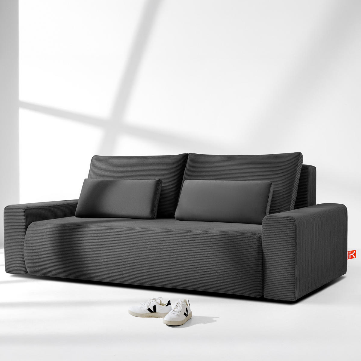 3-SITZER SCHLAFSOFA MOLLIS, Corduroy, Grau - Grau, Holz/Holzwerkstoff (250/93/108cm) - KONSIMO®