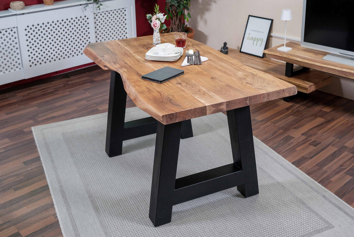 ESSTISCH CALI - Beige/Schwarz, Holz/Metall (80/120/77cm) - SAM