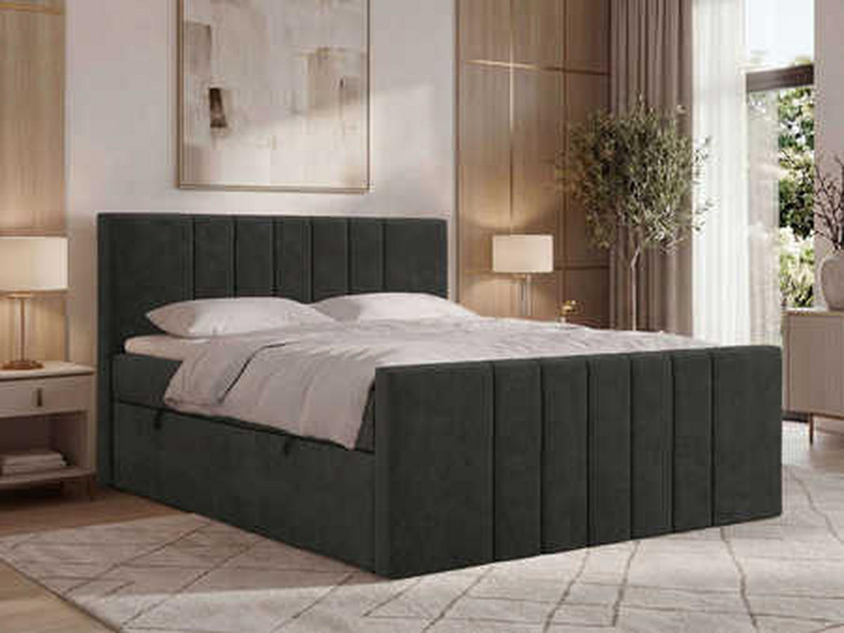 POSTEL BOXSPRING INERO DUO 180/200 - Tmavě šedá Strukturovaná látka - Topper T25 - H4 - černá/tmavě šedá, textil/plast (180/200cm) - MKS