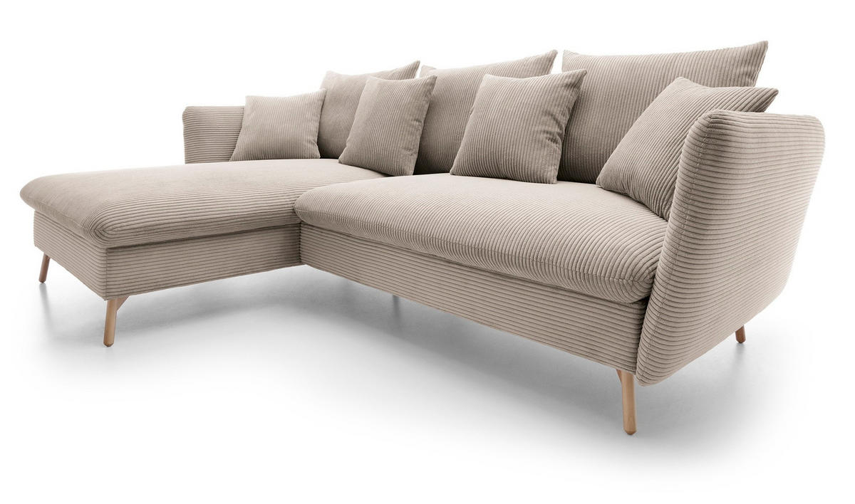 ECKSOFA Savona L-Form 260 cm, Cordstoff, Links, Beige - Beige, Holz (258/167cm) - Emporius