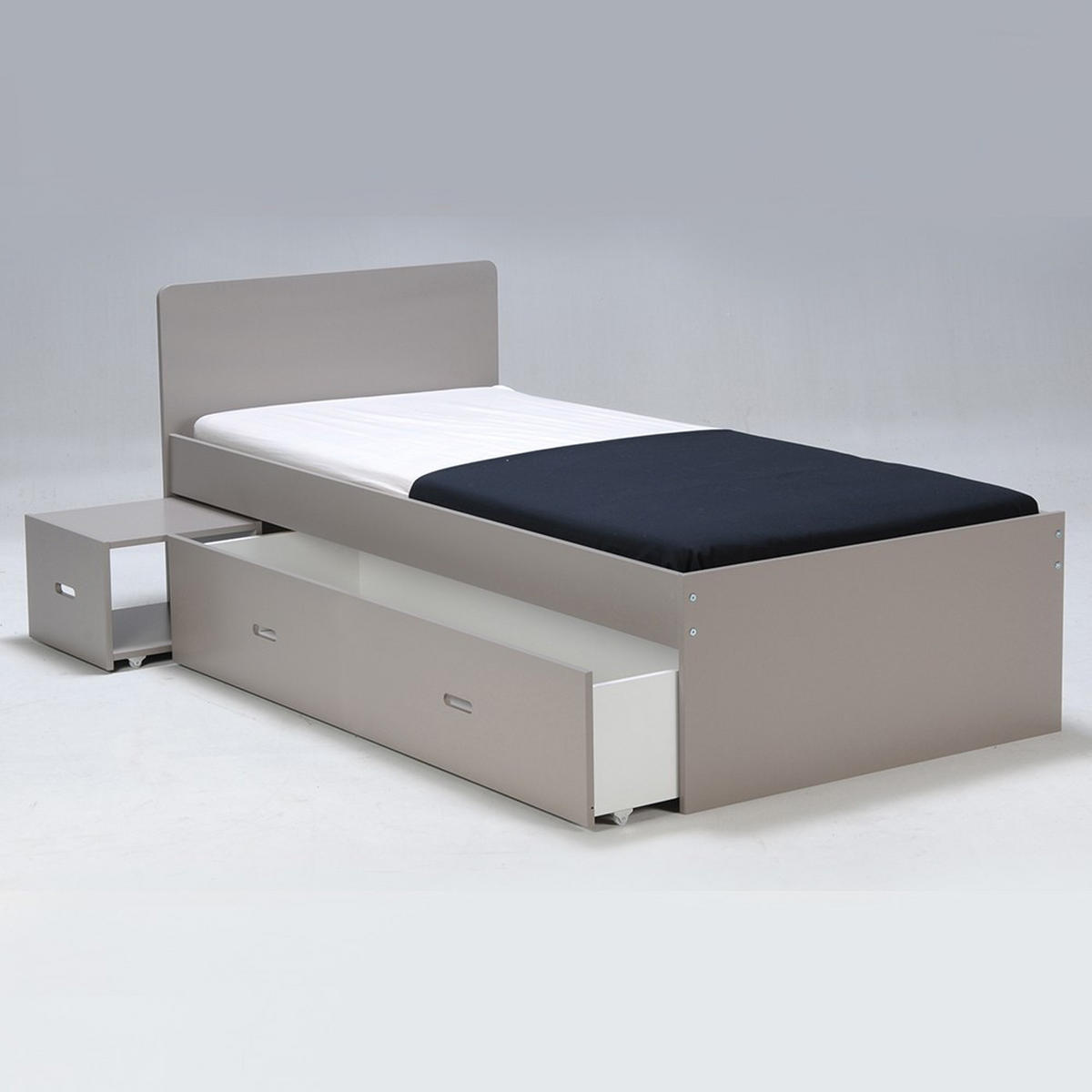 BETT ZENIA mit Nachttisch Schublade / Bett 90x190 - Grau - Grau, Holzwerkstoff (90/190cm) - Weber Industries