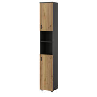 HOCHSCHRANK Eiche Artisan, grau 30 x 192 cm, Badschrank mit 6 Fächern - Schwarz/Eiche Artisan, Holzwerkstoff/Kunststoff (30/192/30cm) - Inn.Furn