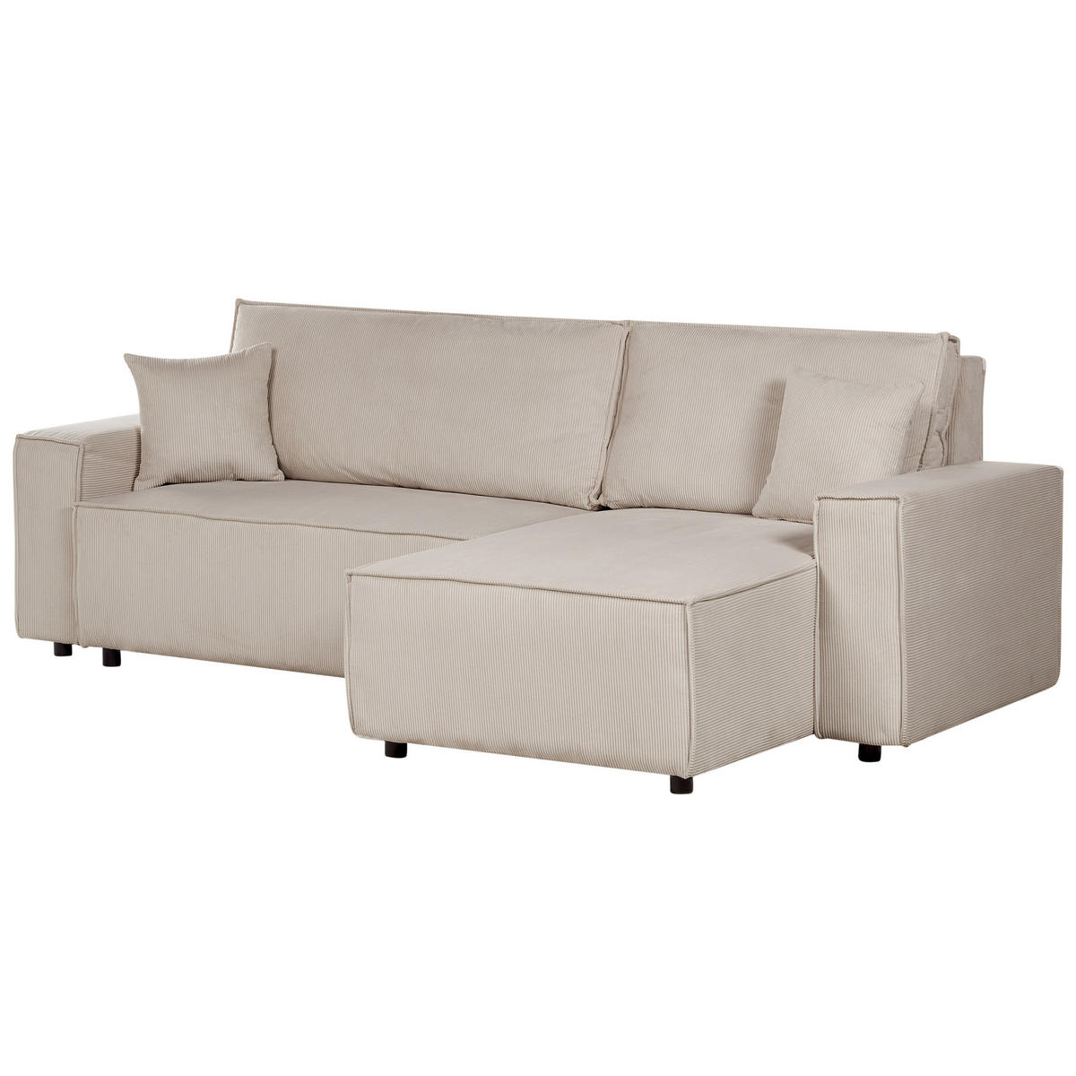 2-SITZER-ECKSOFA Cord beige rechtsseitig mit Schlaffunktion Abacka - Beige/Schwarz, Textil (247/147cm) - Beliani