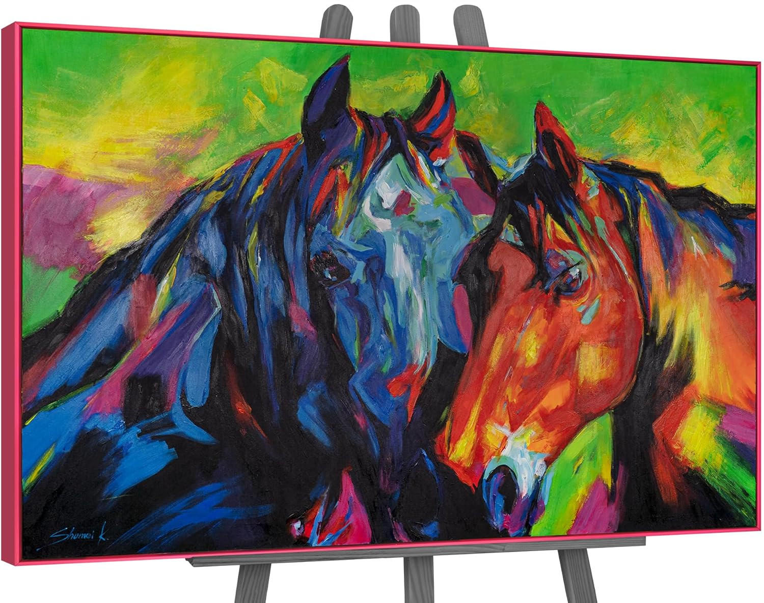 GEMÄLDE Vielfarbige Mähnen Schattenfugenrahmen Pink 140x100 cm - Pink, Holz (140/100cm) - YS-art gallery