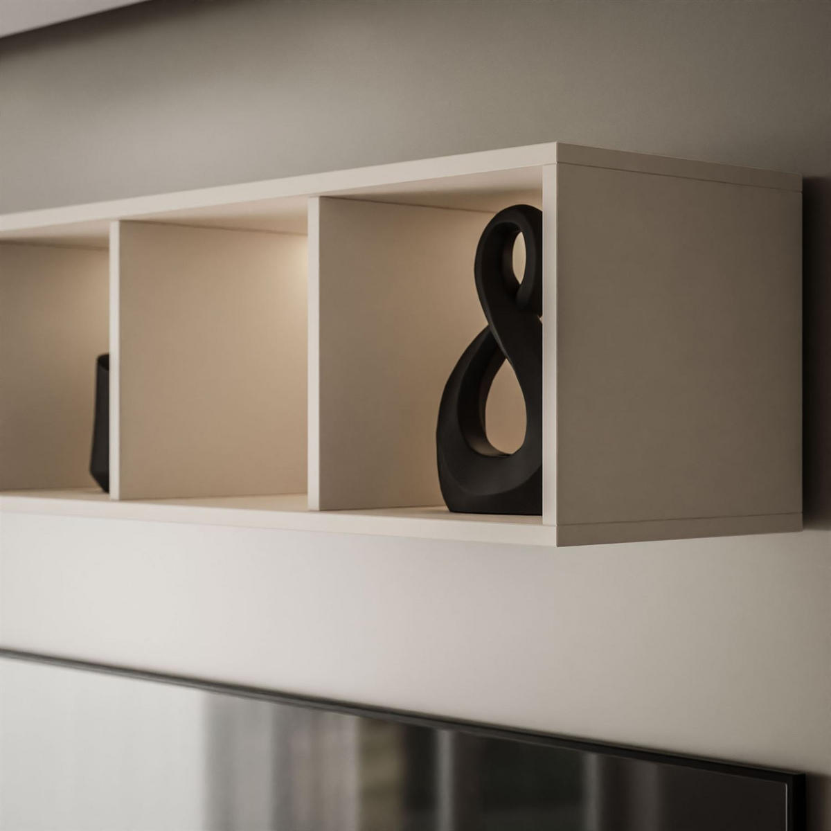 WOHNWAND CARMEN III, hängend mit offenem Regal. - Kaschmir, Holzwerkstoff (250/27/40cm) - Lookway