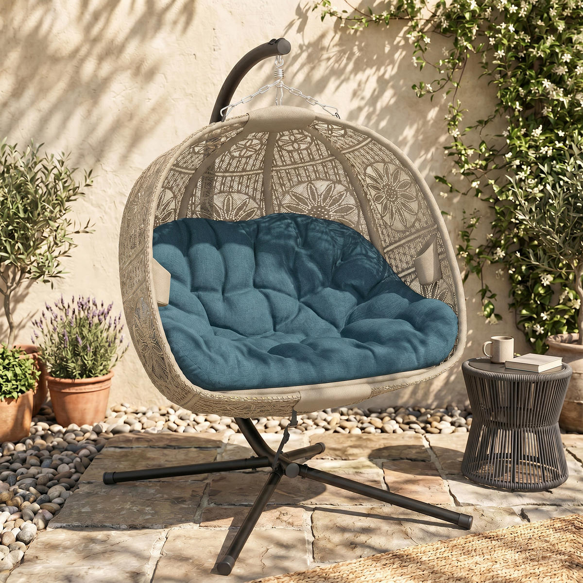 ZÁVĚSNÉ KŘESLO, ocel, polyester, černá - černá/písková barva, kov/plast (126/172/132cm) - Outsunny