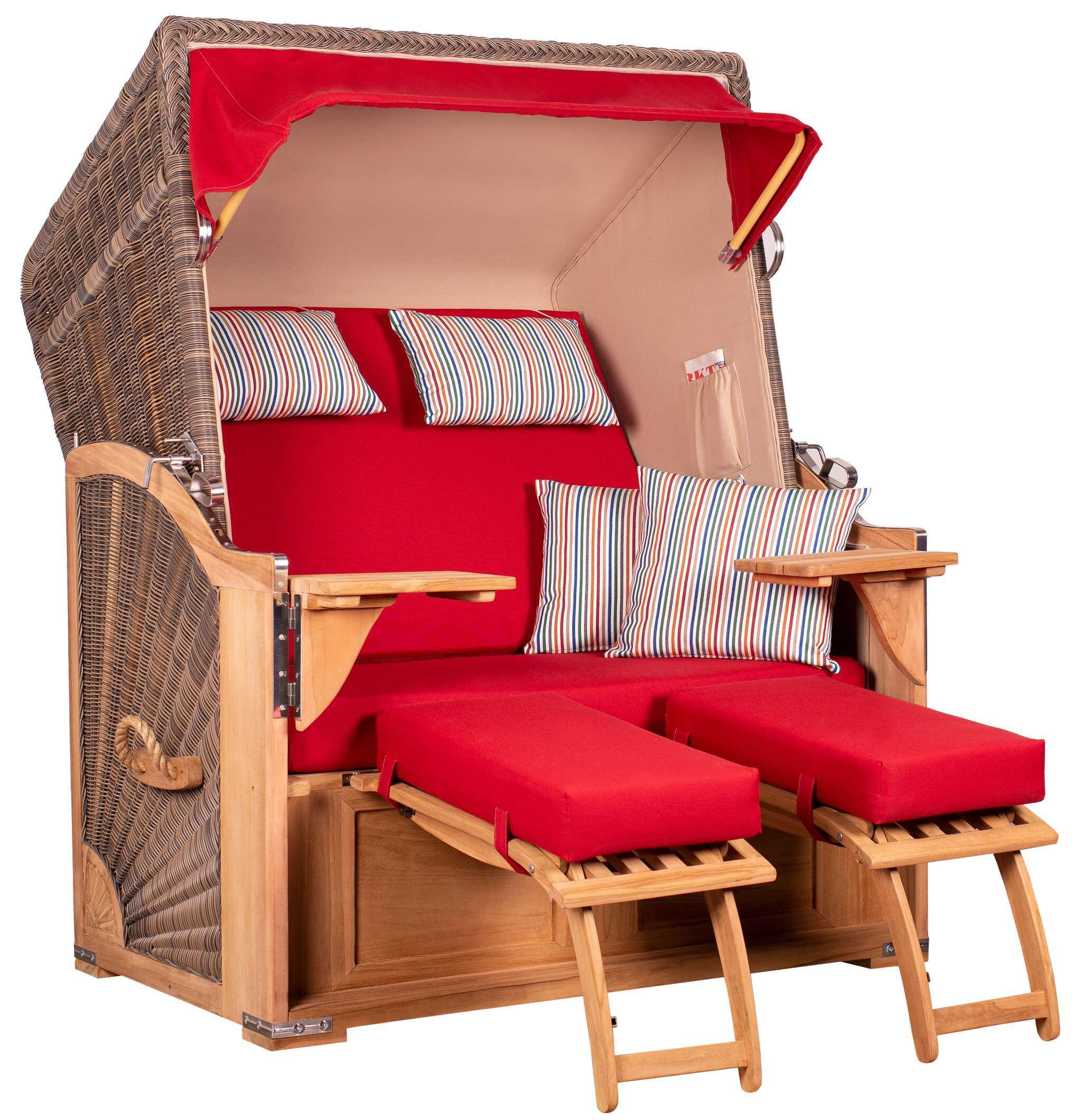 STRANDKORB SEEBLICK 2 Sitzer Teak - Rot/Braun, Metall (125/170/80cm) - Mr. Deko