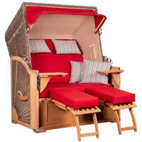 STRANDKORB SEEBLICK 2 Sitzer Teak - Rot/Braun, Metall (125/170/80cm) - Mr. Deko