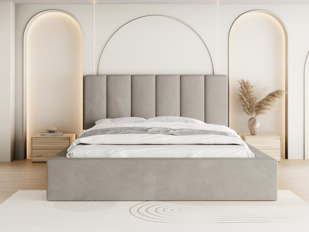 POLSTERBETT Amira mit Bettkasten, Beige Samt 140x200 cm - Ecru/Beige, Holz/Holzwerkstoff (140/200cm) - WFL GROUP
